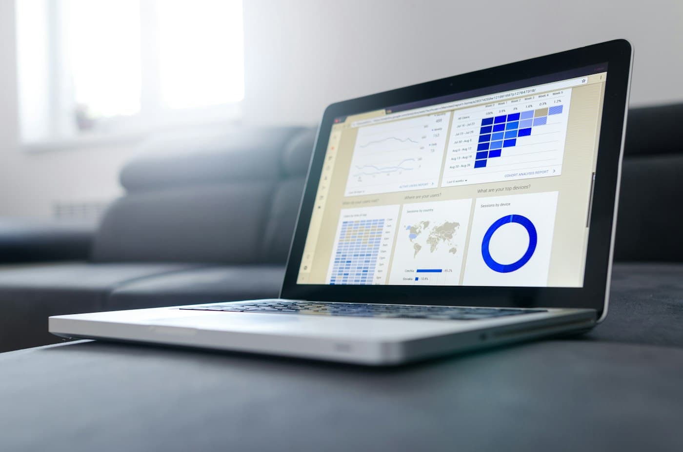 Laptop showing a cloud usage dashboard with charts